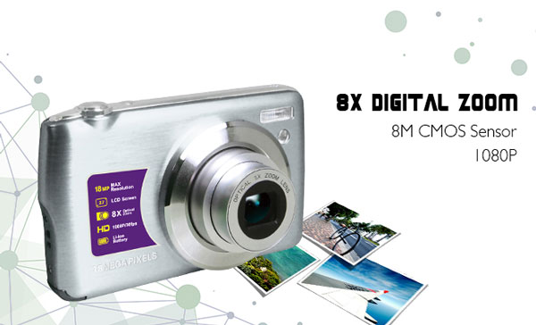 銀色18M 1080P 8X光學(xué)變焦鏡頭數(shù)碼相機(jī)